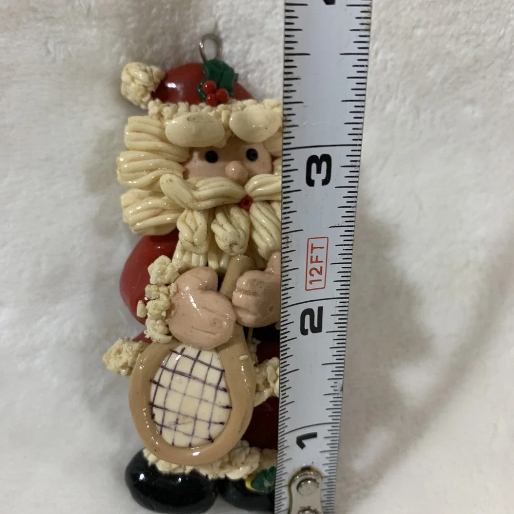 Vintage Glazed Dough Type Christmas Ornament Spaghetti Beard Tennis Player Santa